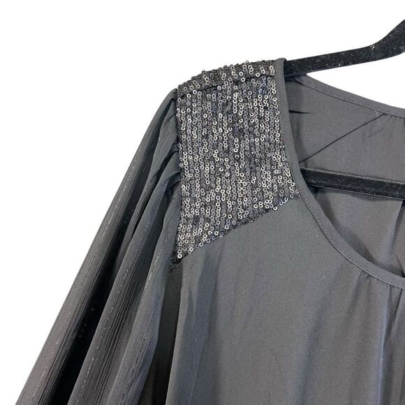 Nwt 2x xxl Torrid 40960741 GEORGETTE WITH SEQUIN TRIM BLOUSE DEEP BLACK - Picture 6 of 8